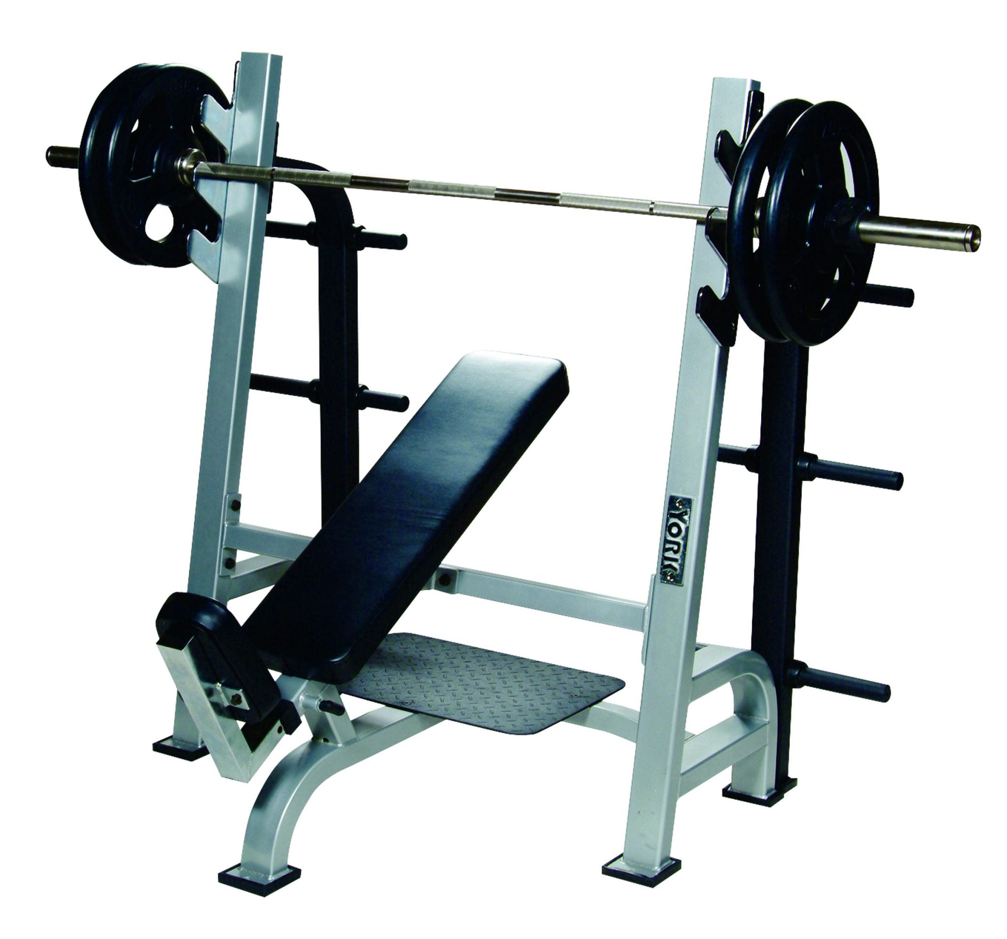 York Barbell STS Olympic Incline Bench Press with Gun Racks Silver