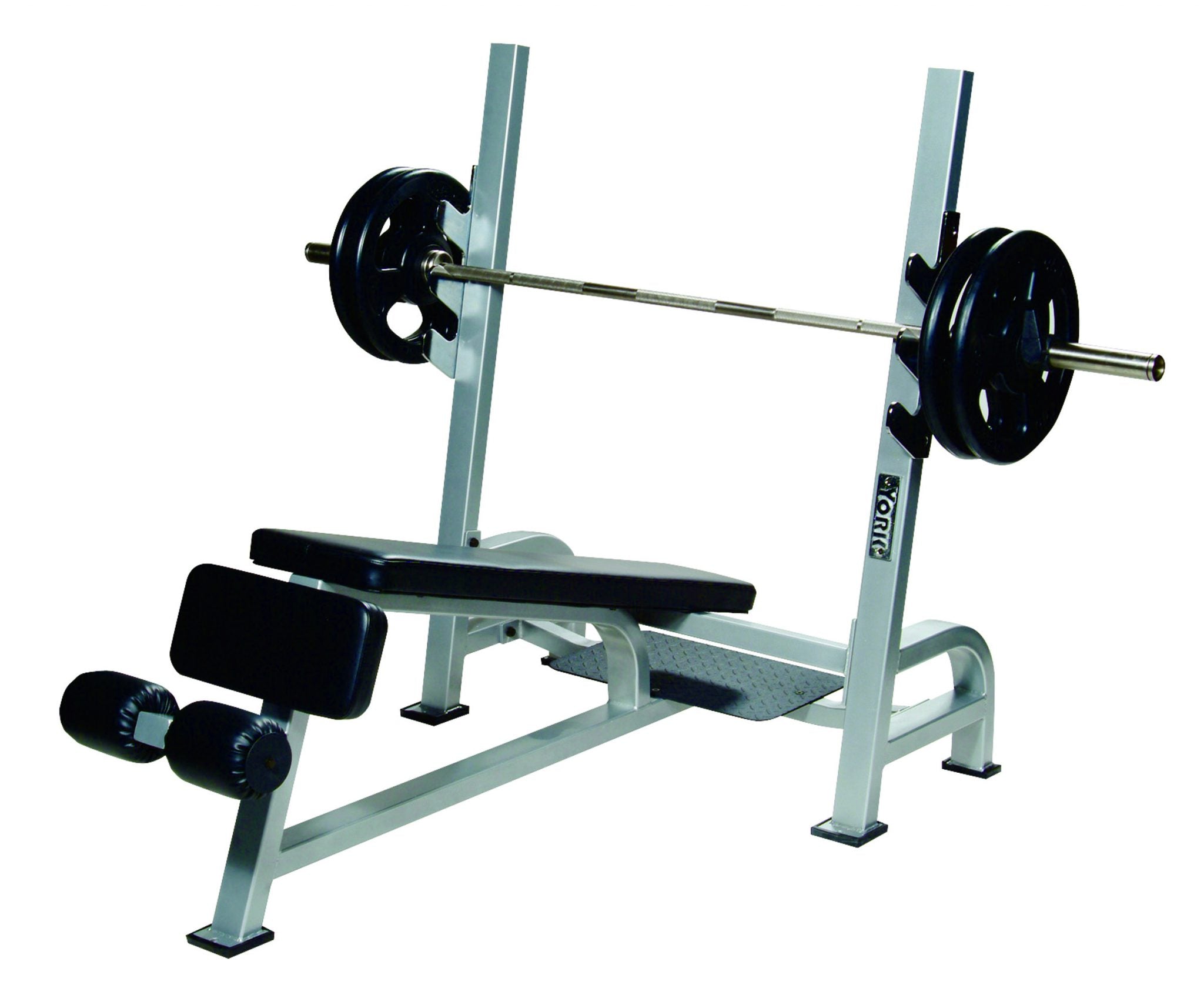 York Barbell STS Olympic Decline Bench Press with Gun Racks Silver