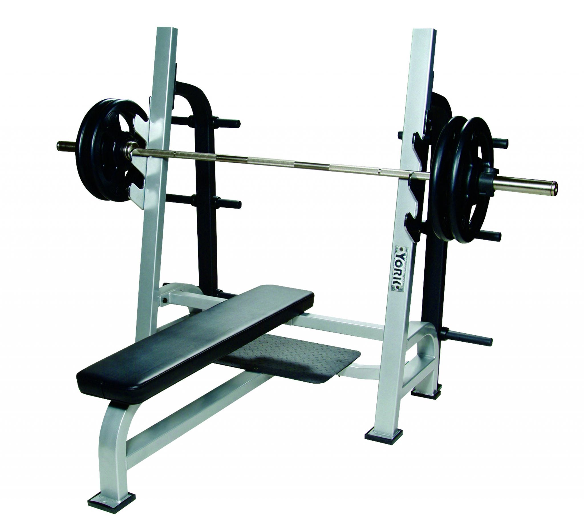 York Barbell STS Olympic Flat Bench with Gun Racks White