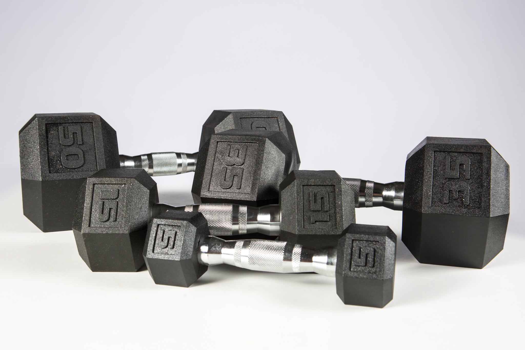 York Barbell 5-50lb York PVC Hex Dumbbell – Chrome Ergo Handle – SET