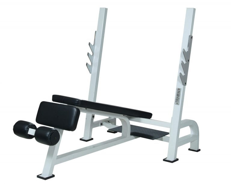 York Barbell STS Olympic Decline Bench Press with Gun Racks White