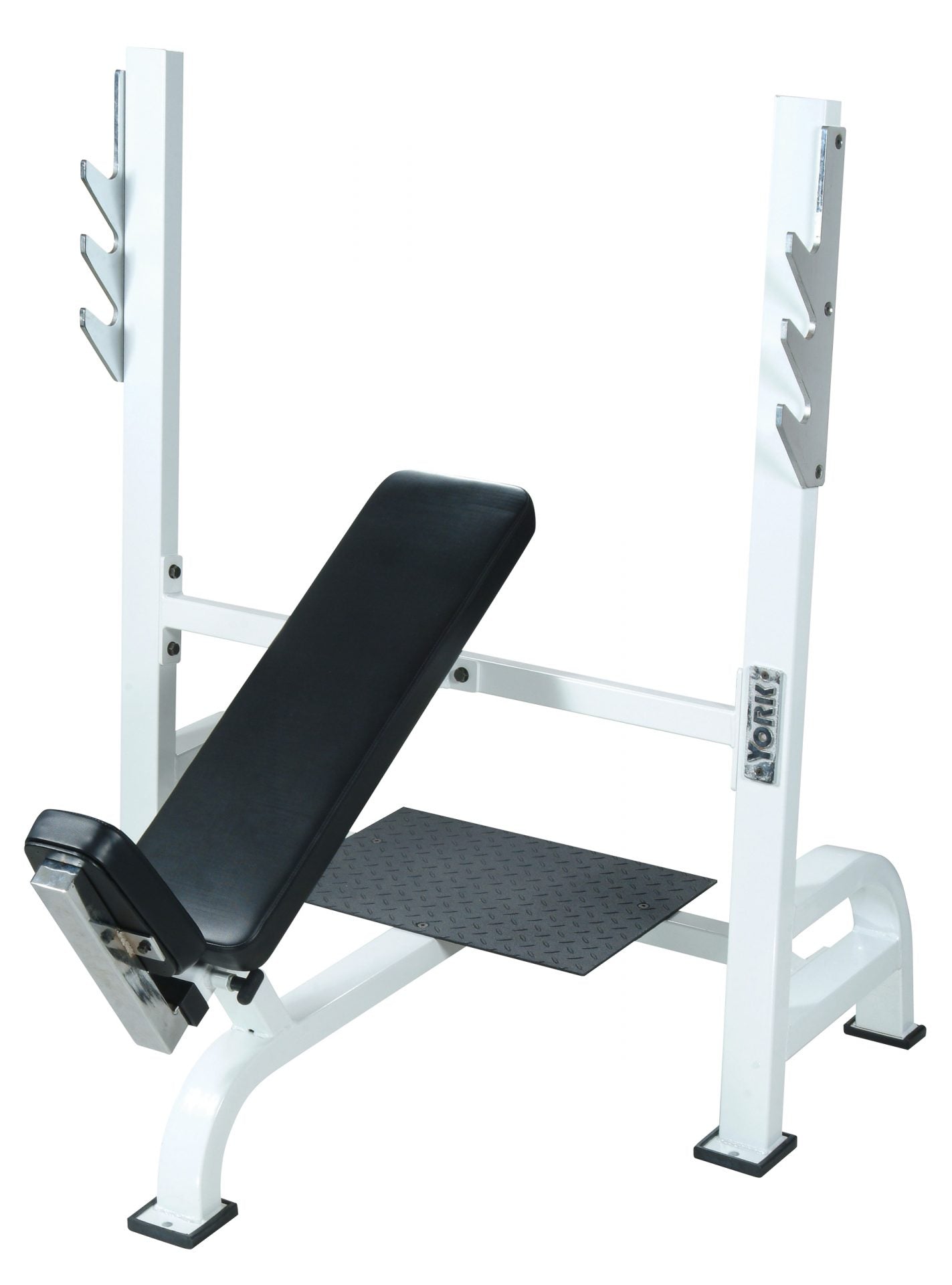 York Barbell STS Olympic Incline Bench Press with Gun Racks White